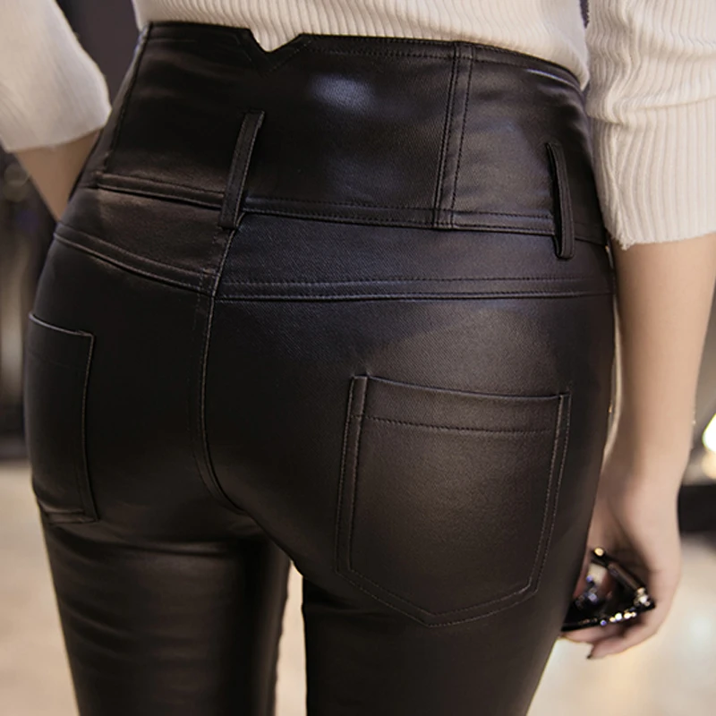 Winter Warm Women Pants Dropshipping Female PU Leather Velvet Trousers Elastic Pencil Skinny pants Women's Tight pants 040