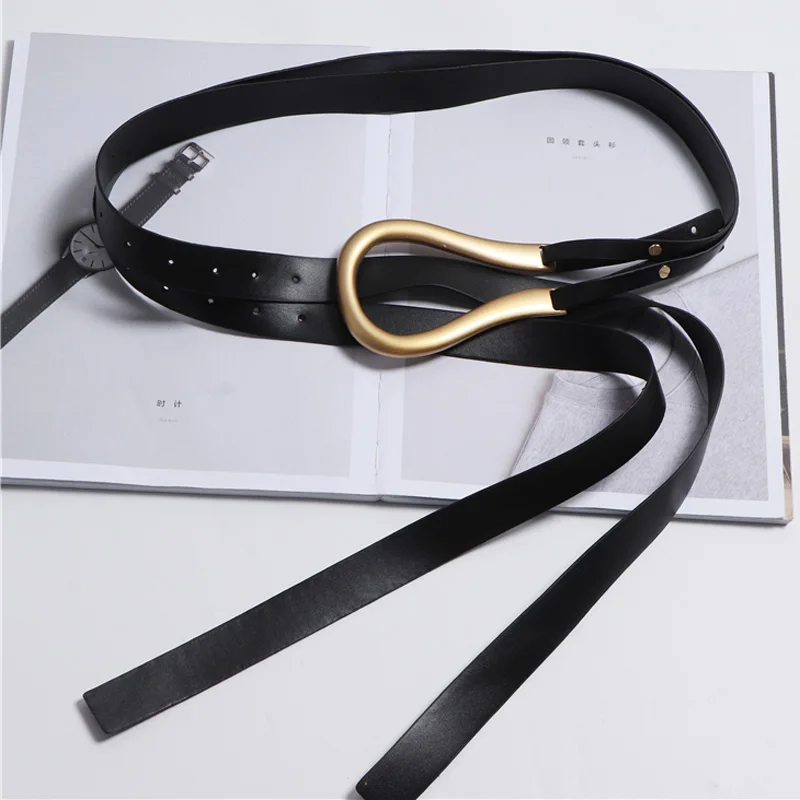 Cintura da donna elegante da 135cm elegante All-match moda donna PU pelle donna nera nuova qualità cintura per giacca