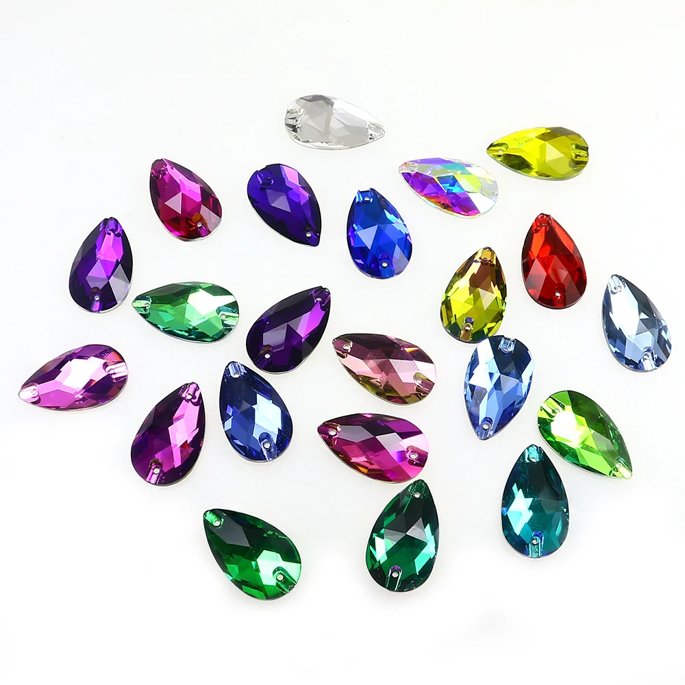 Teardrop Flatback Sew On Rhinestones For Needlework Applique Colorful K5 Glass Crystals Strass Sewing Gems Clothes Shoes Bags