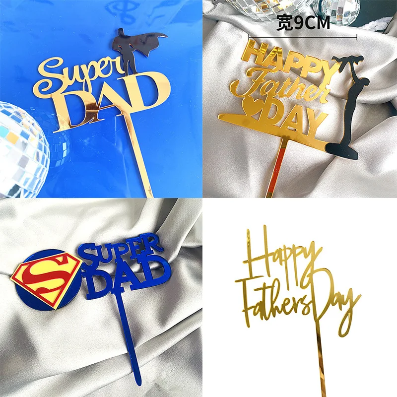 Best Dad Acrylic Happy Birthday Cake Topper Gold Super Father Birthday Cake Topper for Daddy Birthday Party Cake Decorations New