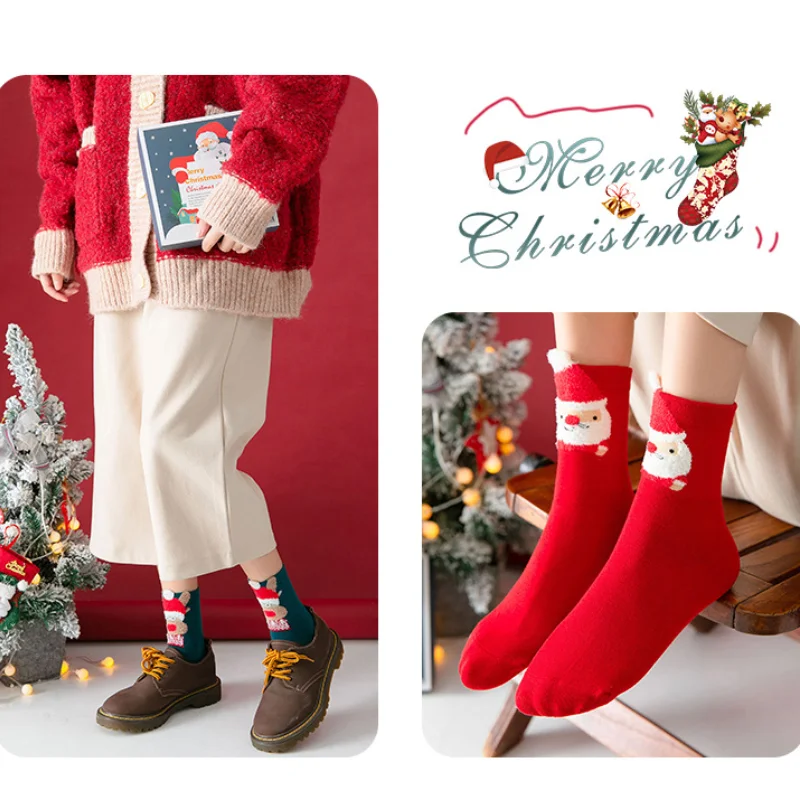 

New Cartoon Christmas Stockings Socks Women Autumn and Winter Santa Elk Socks Warm Gift Red Socks Long Socks Socks