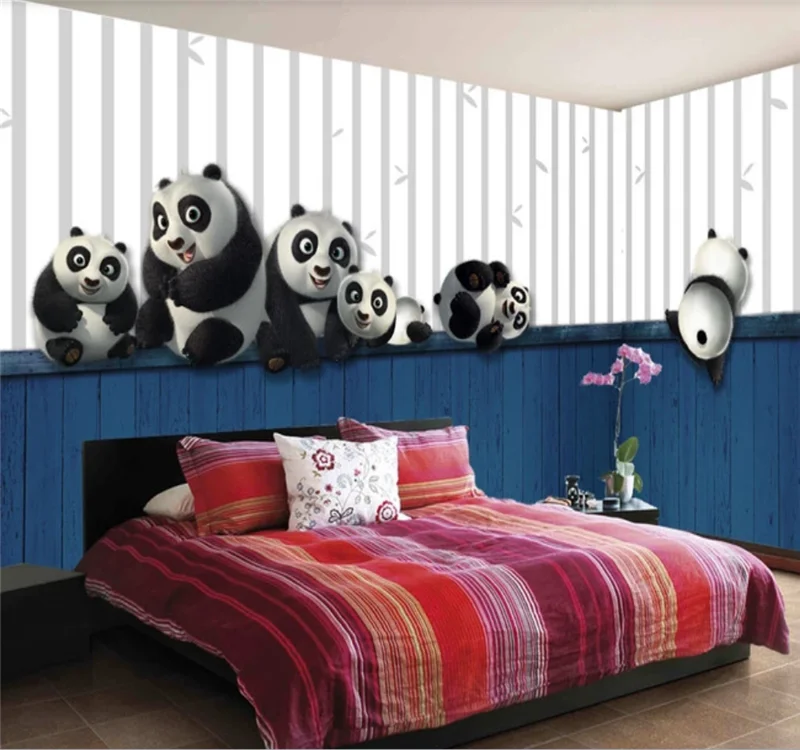 

Customized large mural wallpaper HD 3D cute naughty play panda TV background wall wallpaper
