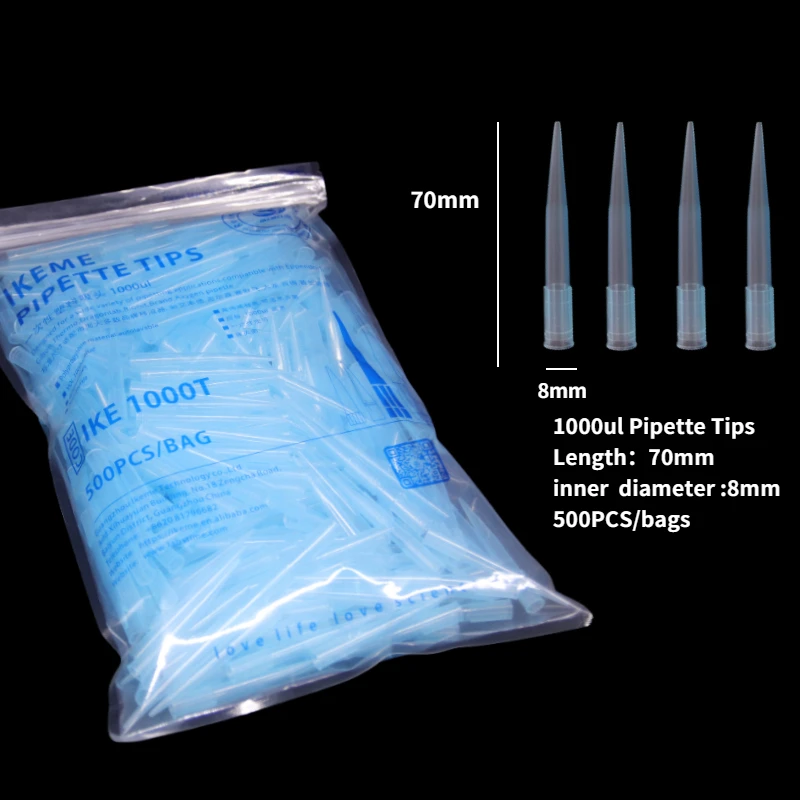 IKEME 500PCS Lab 1000ul Plastic Pipette Tips Biological Test  Disposable Pipette Tip Disposable Laboratory Supplies