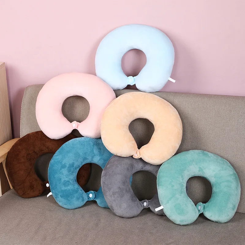 New Cotton Solid Color U-Shaped Pillow Soft Neck Pillows Portable Travel Car Air Flight U-shape Cervical Spine Slept Bedding