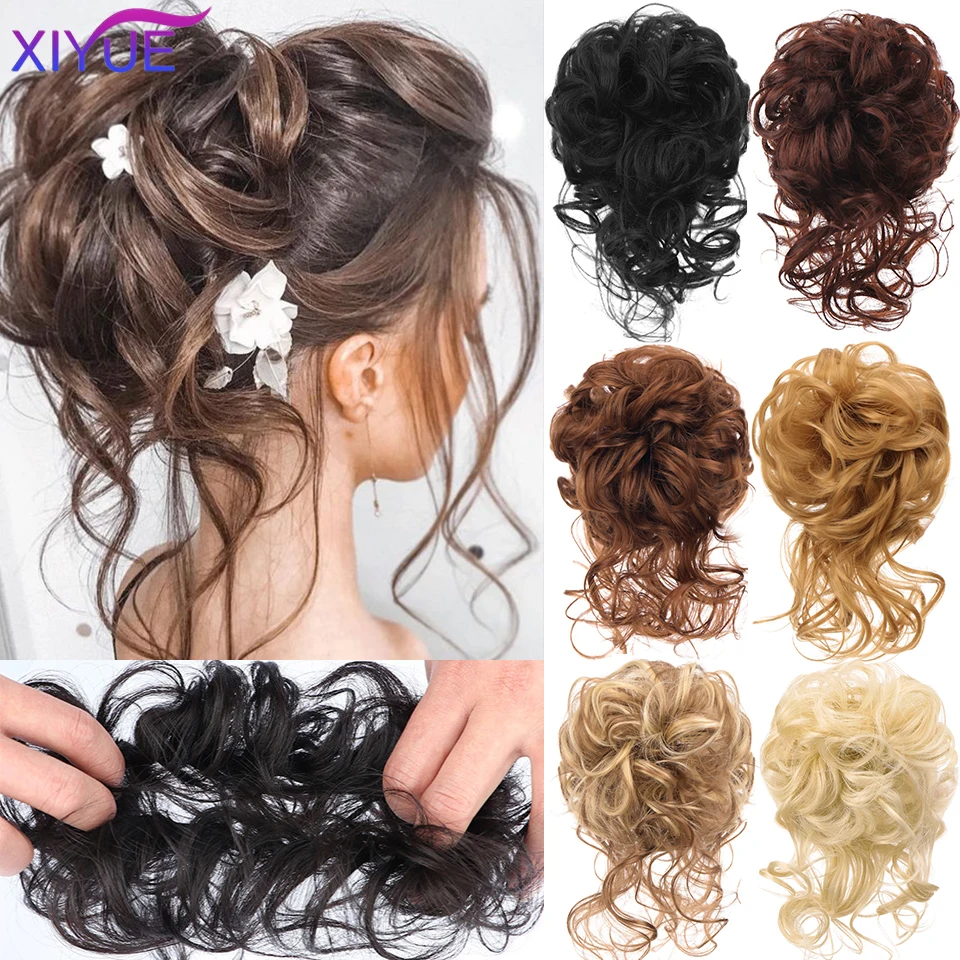 XIYUE Short Straight Chignon With Elastic Band Synthetic Scrunchie Messy Hair Bun High Temperature Fiber Hairpieces Extensions