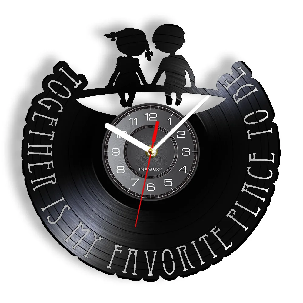 Together Is My Favourite Place To Be Home Quote Wall Clock Warm Couple Room Decoration Vinyl Record Disk Craft Housewarming Gift