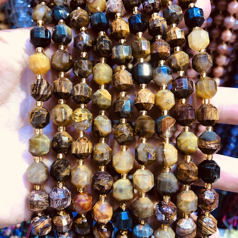 

Wholesale Natural Multi Pietersite Stone Beads,Hand Cutting Beads 10mm Faceted Gem Stone Loose Beads for jewelry,1string 15.5"