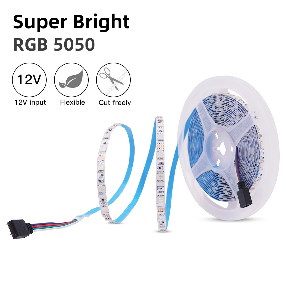 LED 스트립 5050 RGB 12V 24V 5m 10m 20m 30m 50m 100m 유연한 조명, 6mm 10mm 테이프, 60LED/m 고휘도 리본 방수 장식