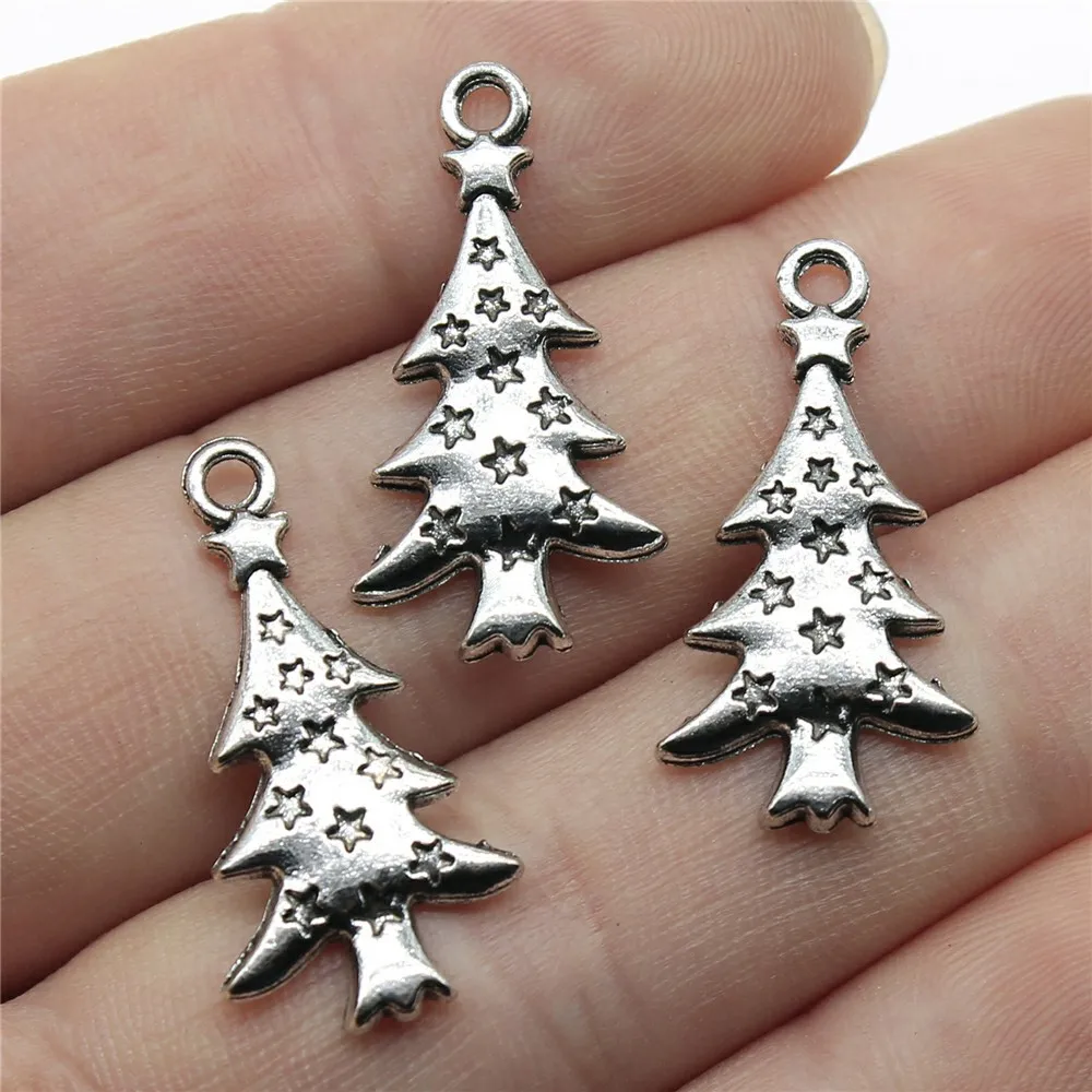 10Pcs 27*14mm Antique Silver Color Christmas Trees Charms For DIY Jewelry Making Bracelet/Keychain Pendant Accessories Handcraft