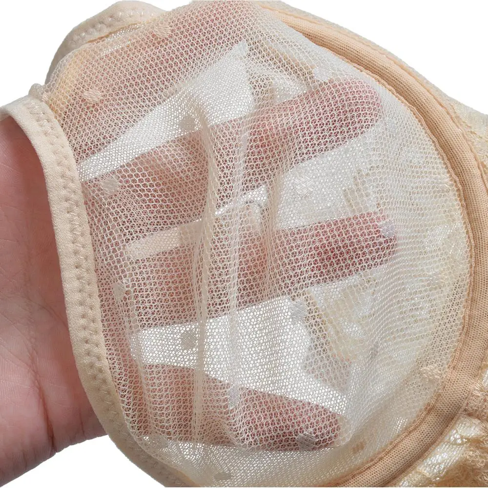 YANDW Lace Mesh Thin Bras For Women Sexy Lingerie See Through Perspective Wire Transparent Hollow Plus Size