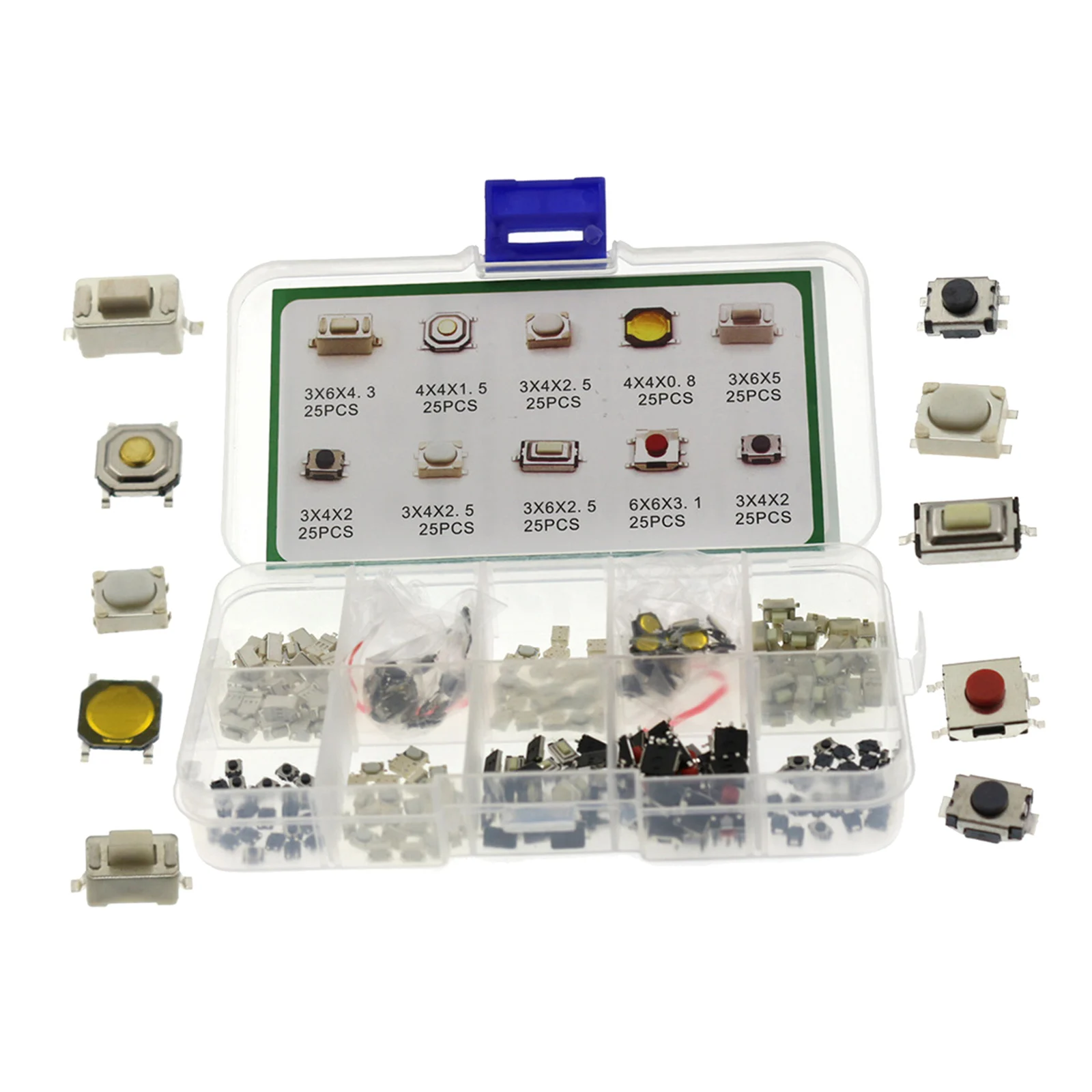 250 Pcs Micro Momentary Tactile Push Button Kit with Plastic Box Cameras