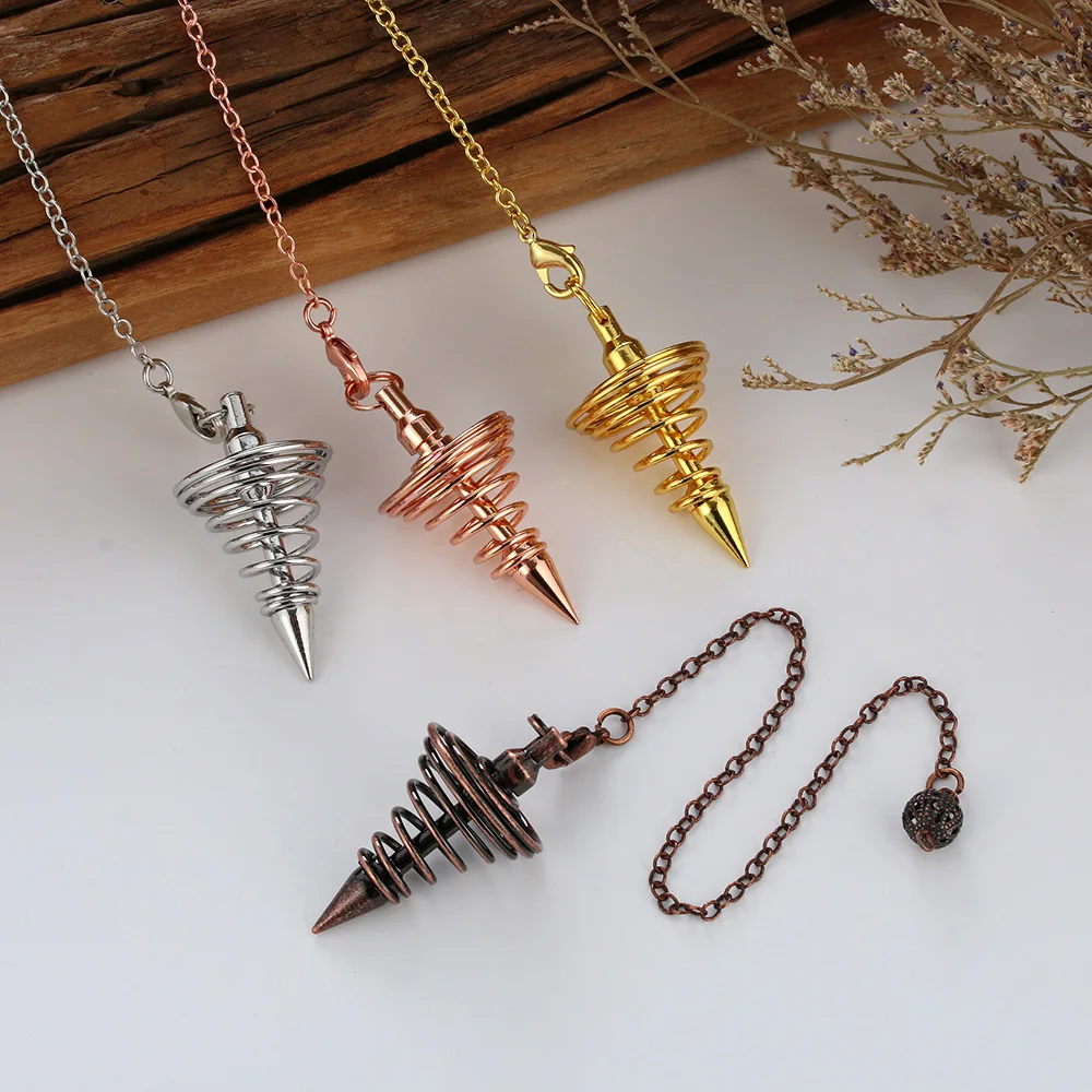 1Pcs Metal Pendulum Pendulo Radiestesia Pendulums for Dowsing Spiral Cone Antique Gold Silver Color Pyramid Pendule Reiki Amulet