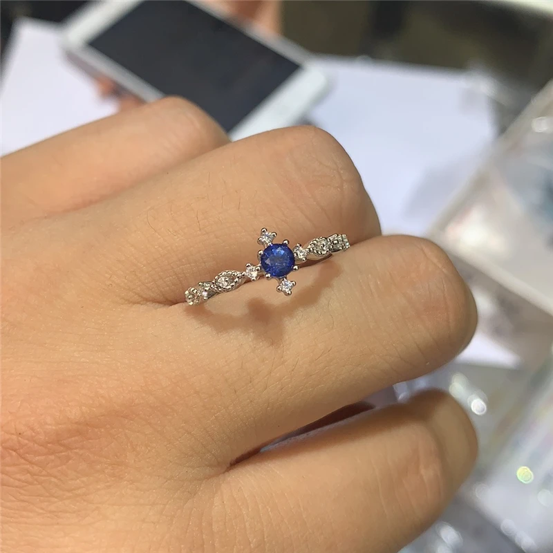 

Natural Blue Sapphire and emerald Ring for Woman SI Grade Sapphire Ring Solid 925 Silver Sapphire Ring Romantic Gift 4mm*4mm