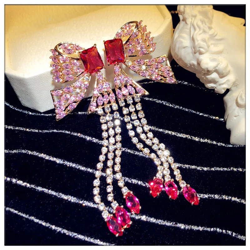 S925 Needles Drop Earrings For Women Vintage Pink Butterfly Tassels Long Cubic Zirconia Eardrop Temperament Fine Jewelry