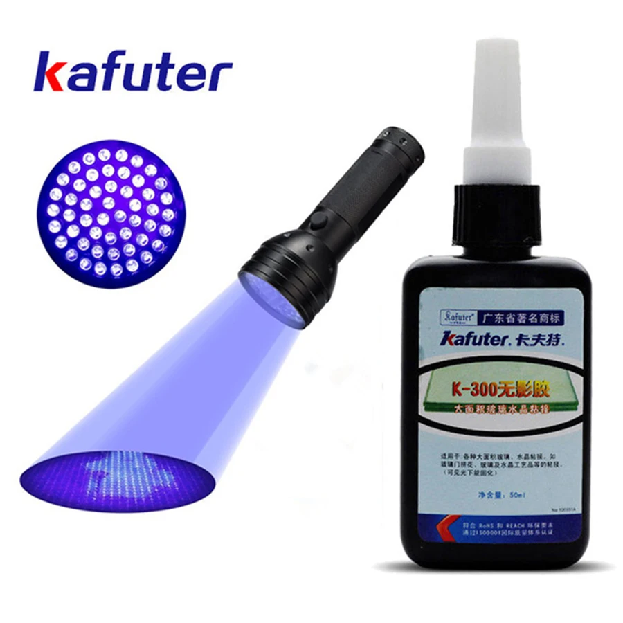 50ml klej Kafuter klej UV utwardzany UV K-300 przezroczysty kryształ i klej do szkła z latarka UV