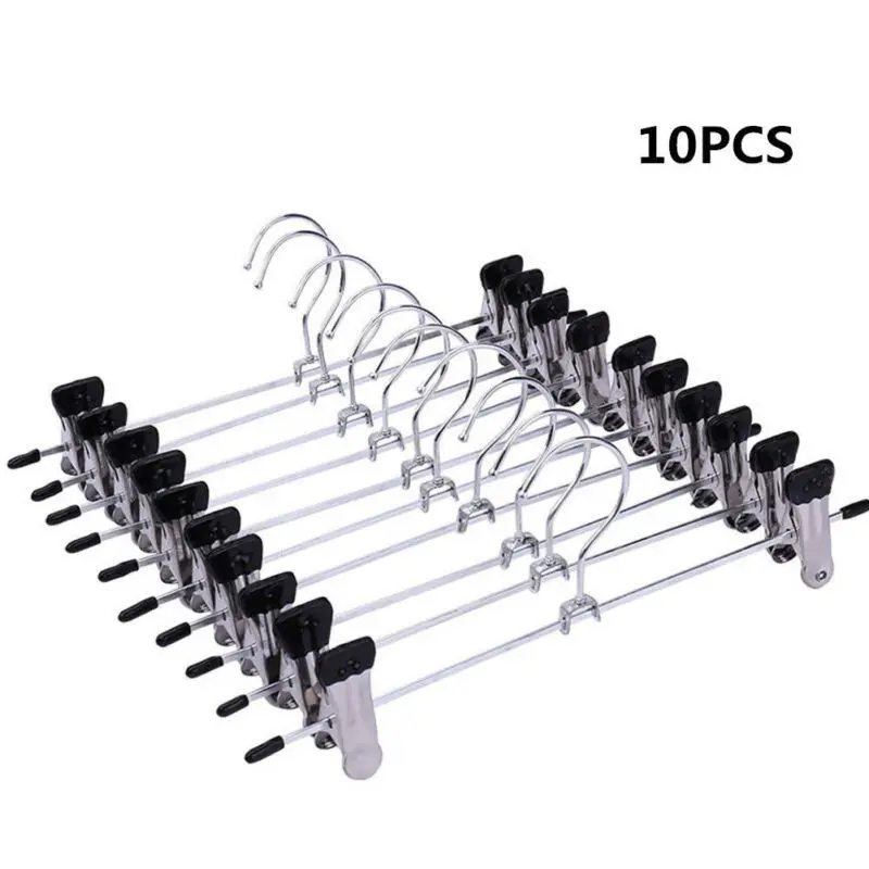 

10PCS Metal Pants Skirt Hangers Trouser Stand Holder With 2 Clips Adjustable Lot