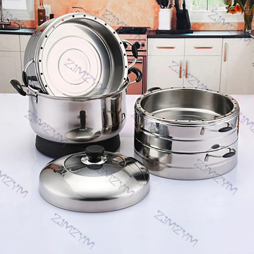 3 Layers Electric Steamer Cooker 28/30/32cm Stainless Steel Steamer Commercial Steaming Pot Multi-function Food Steamer Boiler