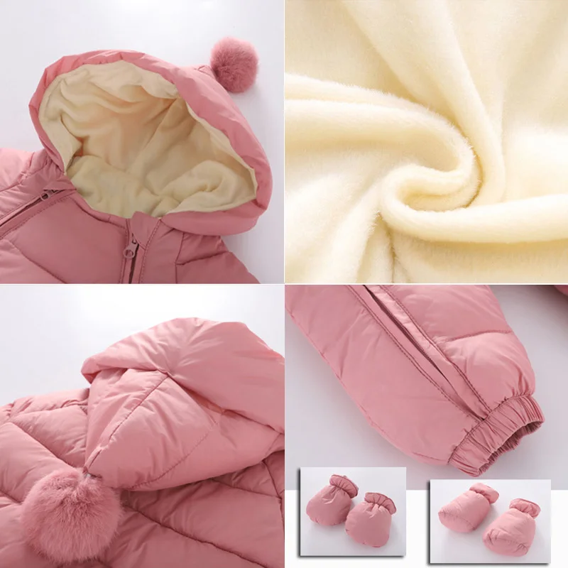 2023 Newborn Baby Jumpsuit Hooded Plus Velvet Warm Baby Boys Snowsuit Toddler Snow Suit Baby Girl Cotton Overalls Rompers