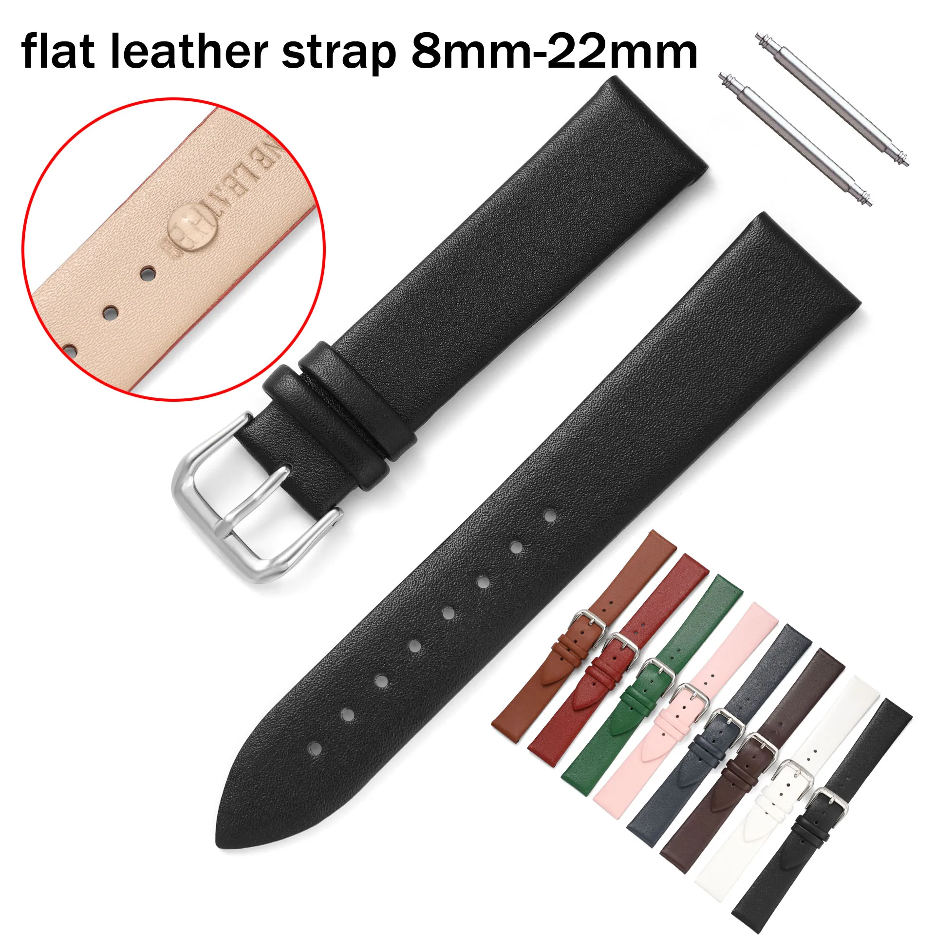 Thin Genuine Leather Watch Strap 8mm 10 12 13 14 15 16 17 18 19 20mm 21 22mm Smooth Watchband Stainless Steel Buckle Band