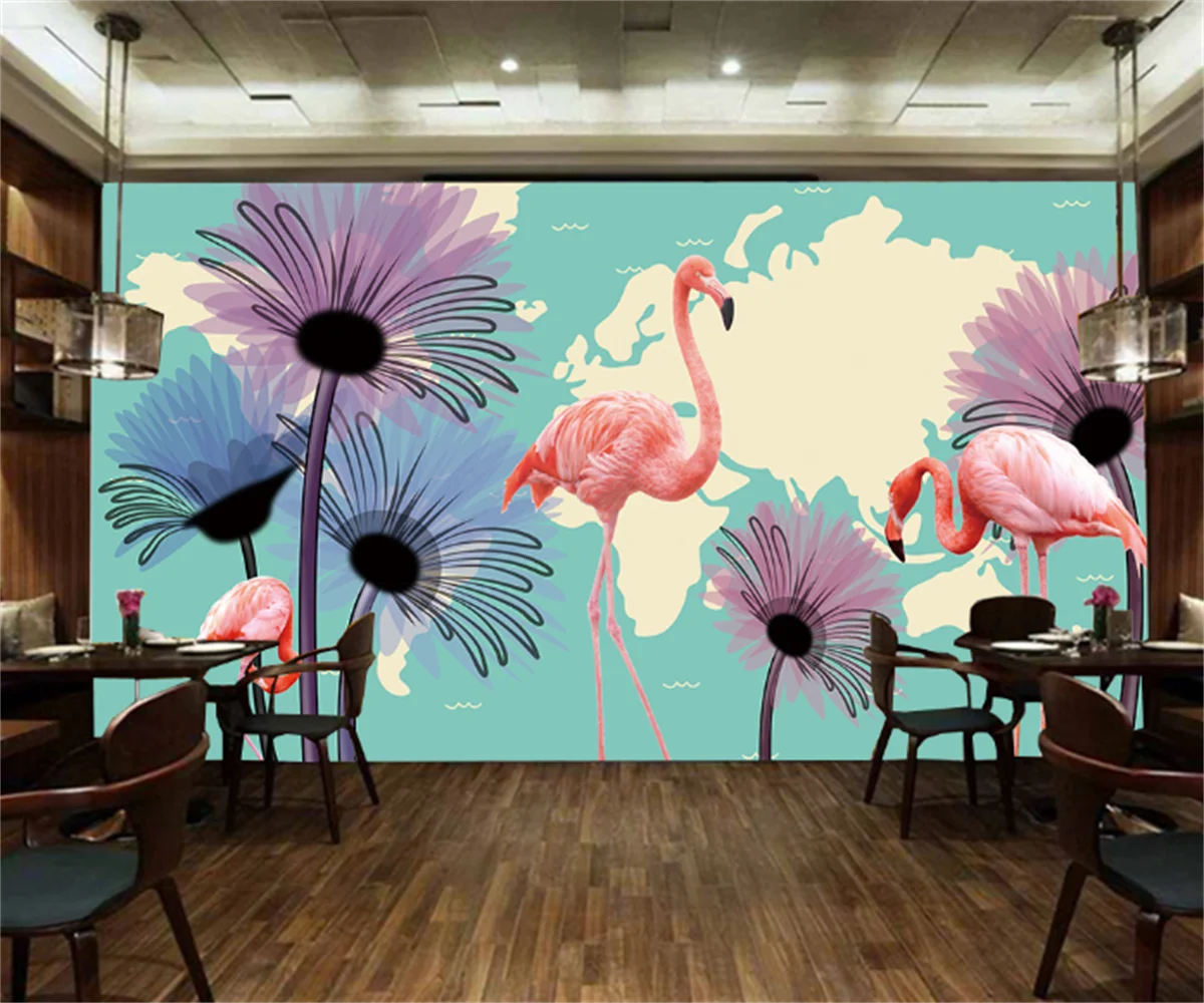 Personalizar qualquer tamanho papel de parede interior mural nordic tropical floresta tropical banana folha flamingo pastoral papel de parede fundo papier