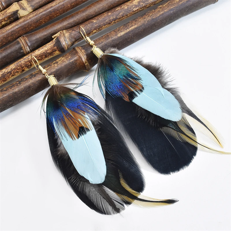 Vintage Ethnic Bohemian Leaf Feather Hanging Drop White Earrings Female Indian Jewelry Ear Pendant Tassel Woemn Girls Earring