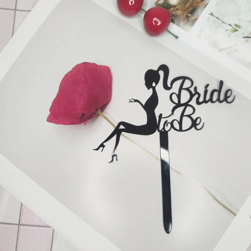 INS High Heels for Girls Wedding Acrylic Cake Topper Black Bride To Be Cake Topper for Wedding Engagement Party Cake Decorations