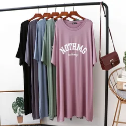 Summer Dress For Women 2023 New Modal Nightgowns Letter Print Casual Sleepwear Night Shirt Half Sleeve Ladie's Nightdress