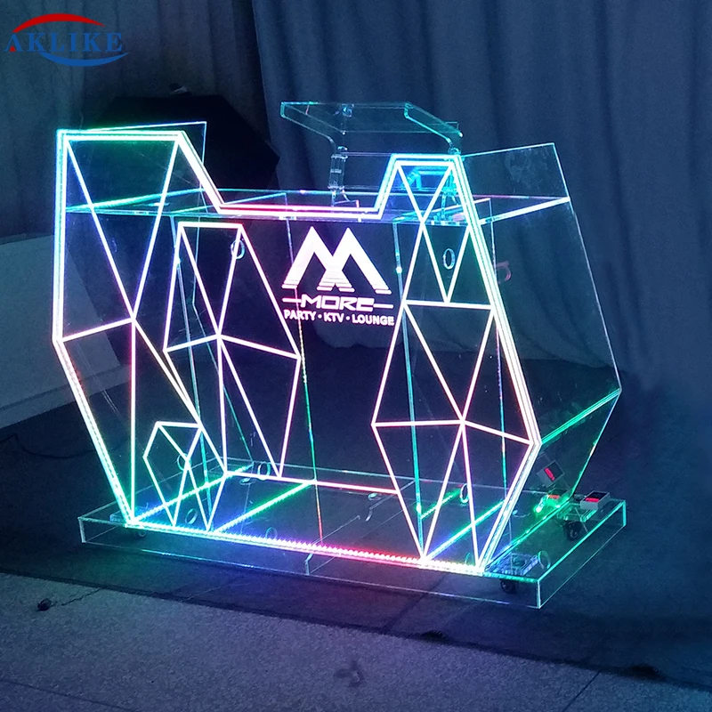 2024 Bar Furniture LED Dj Table Display NightClub Booth Dj Clear Acrylic Dj Table Led