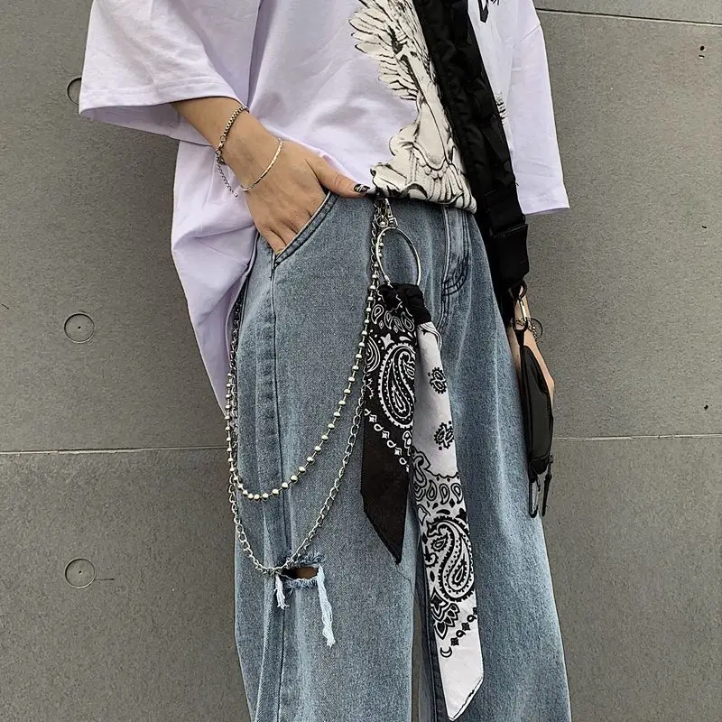 

Fashion Punk Chains on jeans Keychain for Women Pants Multi Layer Belt Waist chains With Square Scarf Hook hiphop Jewelry