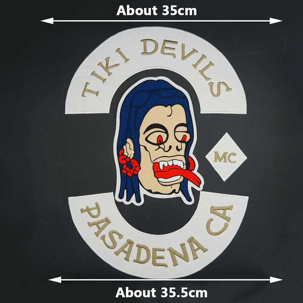 Tiki Devils Pasadena CA MC Large Embroidery Motorcycle Biker Patch Sticker Badge for Clothing Hat Bags Iron on Backing