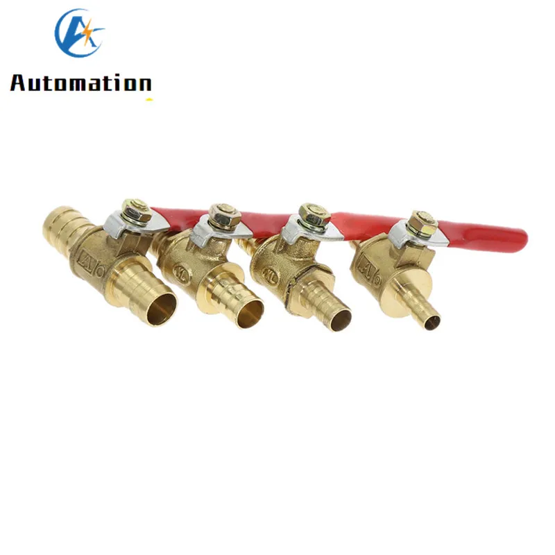 Vanne pneumatique à poignée rouge, tuyau en laiton en ligne, eau, huile, air, gaz, carburant, raccords de tuyau, 6mm-12mm