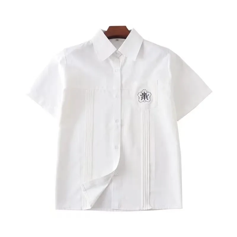 Jk uniforme colarinho de verão curto mangas compridas camisa japonês coreano escola vestidos para menina estudante bonito bordado topos senhora blusa