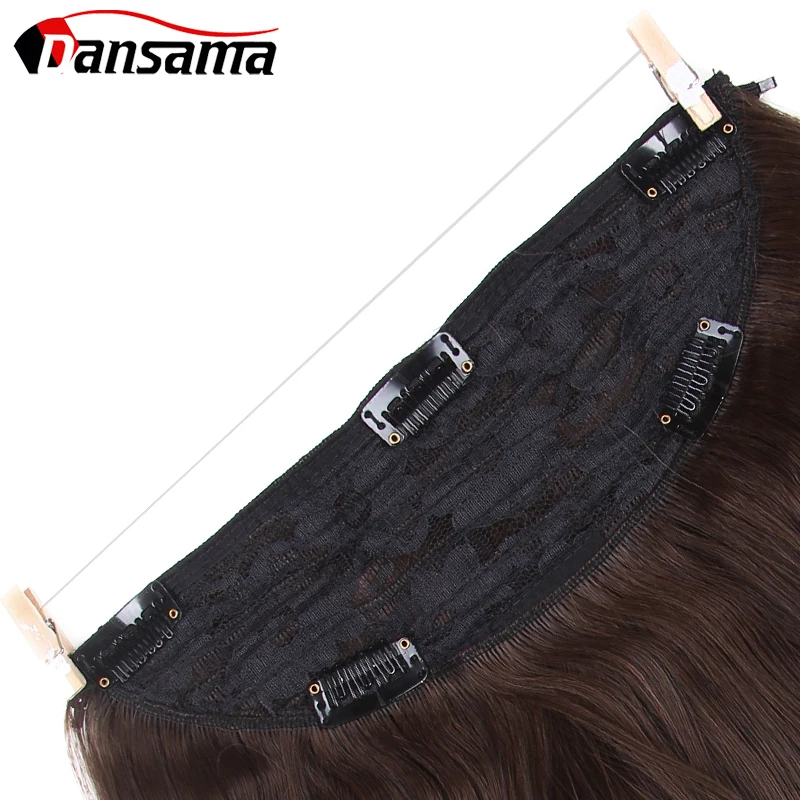 As extensões invisíveis sintéticas do cabelo do fio de dansama 18 polegadas ondulado 3 partes peixes linha grampos em extensões do cabelo natural