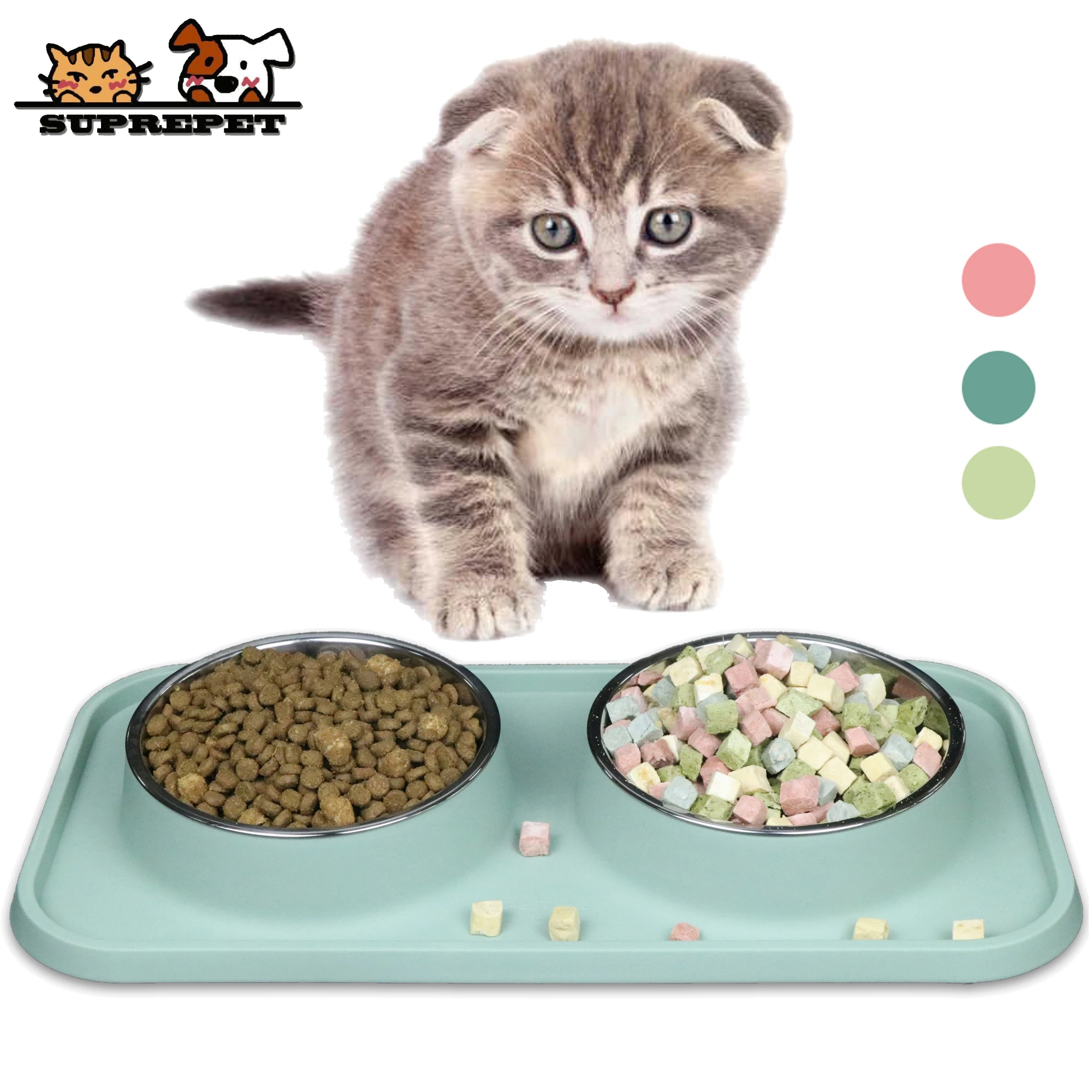 

SUPREPET Double Cat Feeder Non-Slip Cat Bowl Stainless Steel Pet Kitten Water Feeding Bowls with Stand Cats Products for Pets