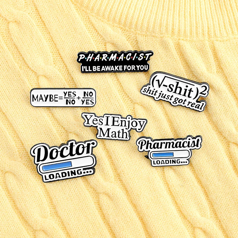 Student Jewelry YES I ENJOY MATH Science  Formula Black And White Text Enamel Brooches Simple Student Pins Gift For Friends