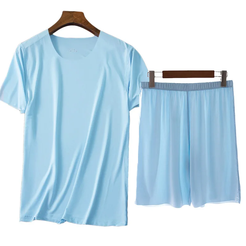 Mannen Ijs Zijde Pyjama Effen Shirt & Broek 2 Stuks Pijamas Slaap Set Toevallige Mannelijke Thuis Kleding Zomer Pyjama Nachtkleding nachtkleding Pak