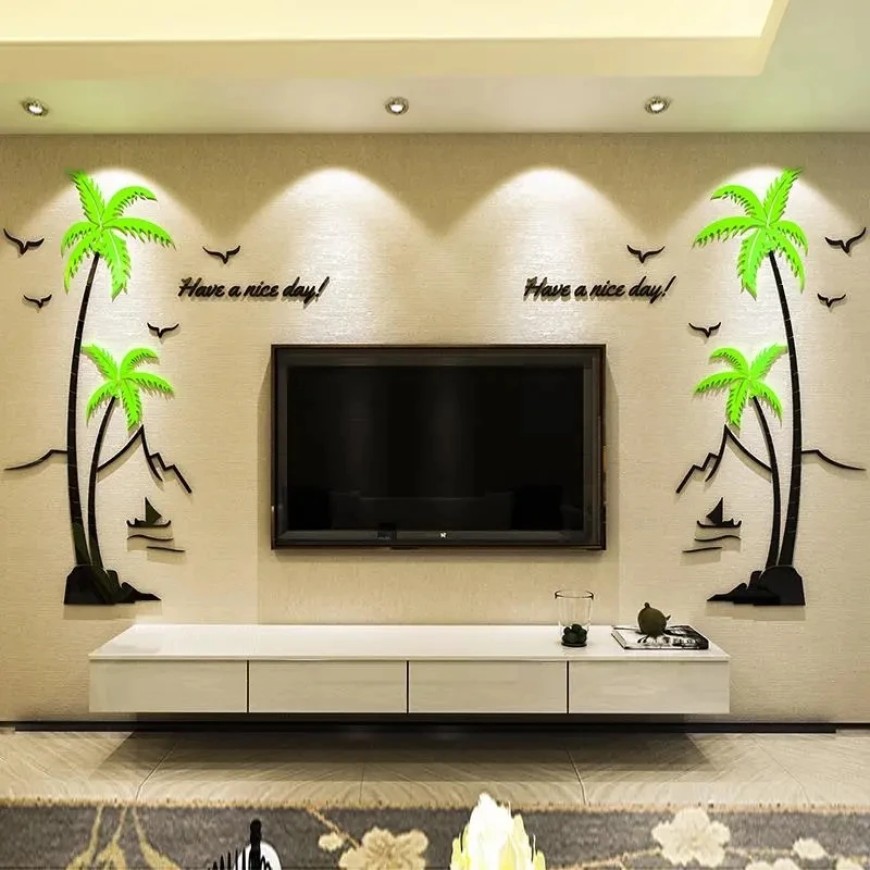 

Coconut Tree Acrylic 3D Three-dimensional Wall Stickers Self-adhesive Wall Decals Living Room Sofa TV Background Wall Decor