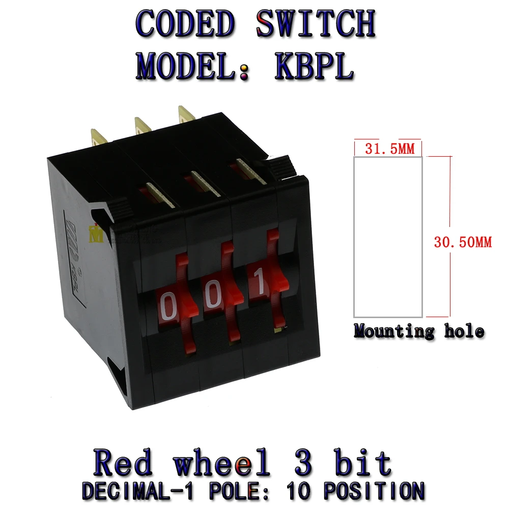 KBPL BCD 코드 바이너리 출력 스위치, 썸휠 스위치, 0-9C 금도금 터미널 블록, 0-9 자리 십진 코드 블랙