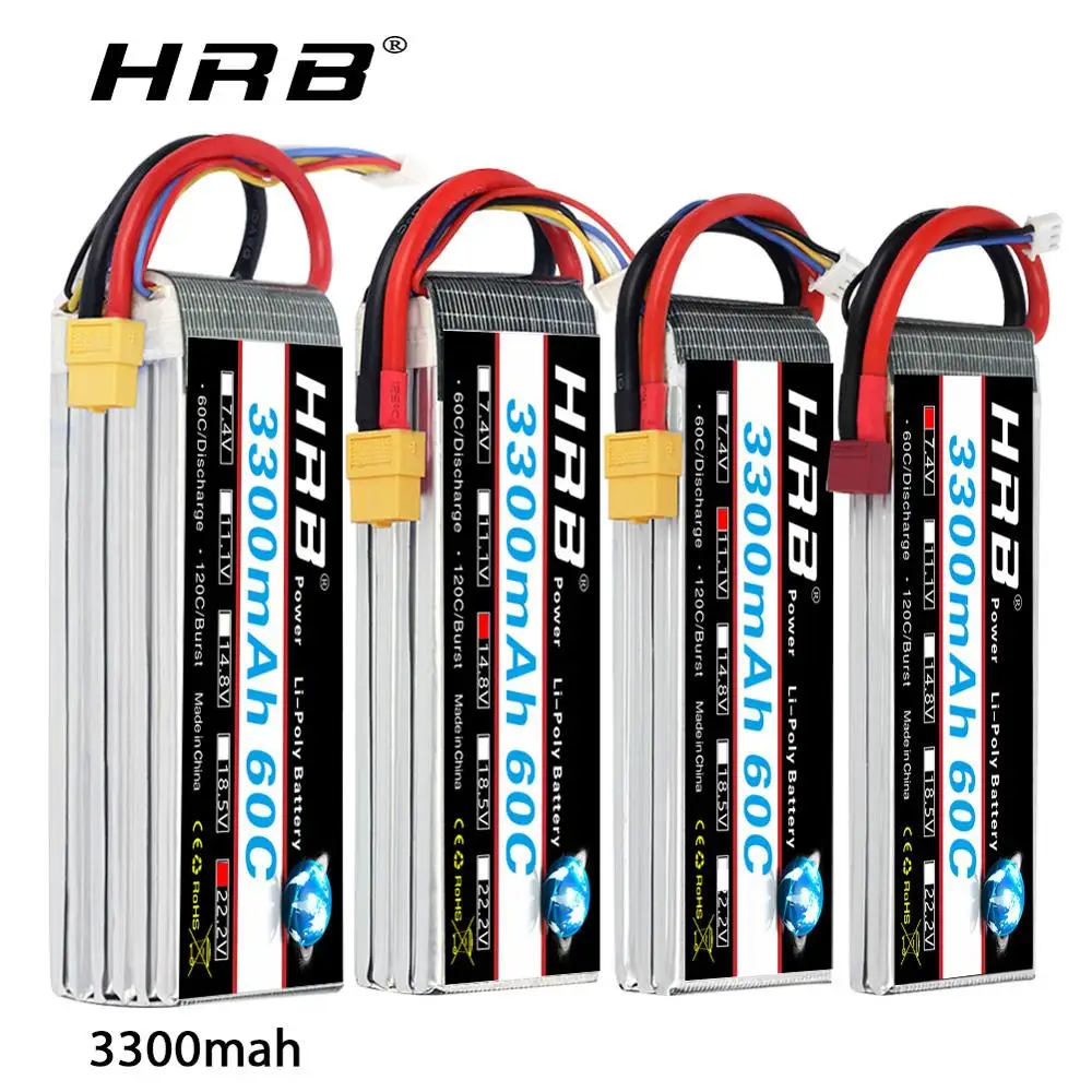 HRB Lipo Battery 3S 4S 6S 3300mAh 7.4V 11.1V 14.8V 18.5V 22.2V  60C 120C with EC5 XT60 connector For FPV Quadcopter Helicopter