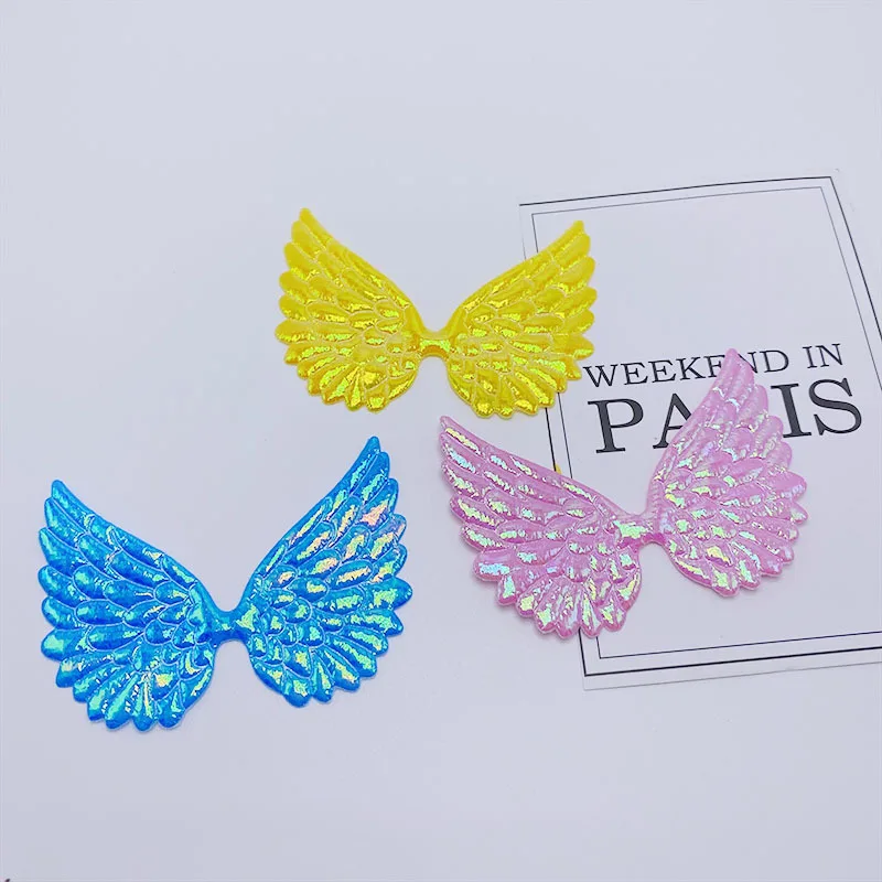 40Pcs/Lot 9*6.5CM AB Fabric Double Sided Angel Wings Padded Appliques For DIY Children Hair Clip Accessories And Garment Patches