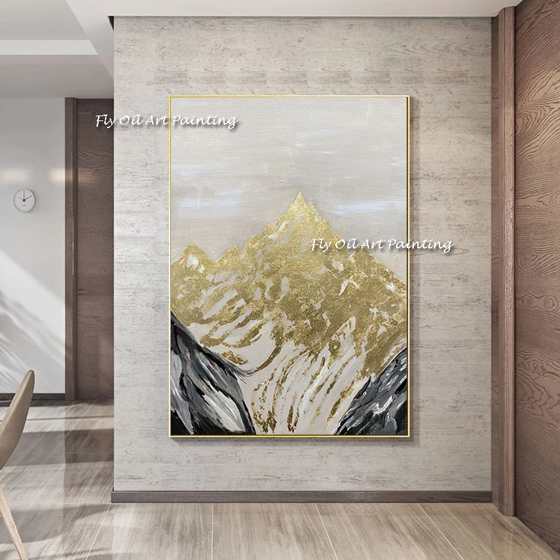 

The New Abstract Mountain Gold Foil Scenery Art 100% Hand Painted Oil Painting Wall Canvas Paintings Wall Decor For Living Room