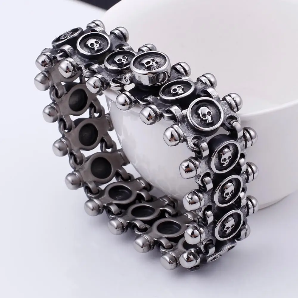 Fongten Gothic Skull Stainless Steel Bracelet For Men Silver Color Link Chain Charm Bangle Male Fashion Jewelry Wholesale