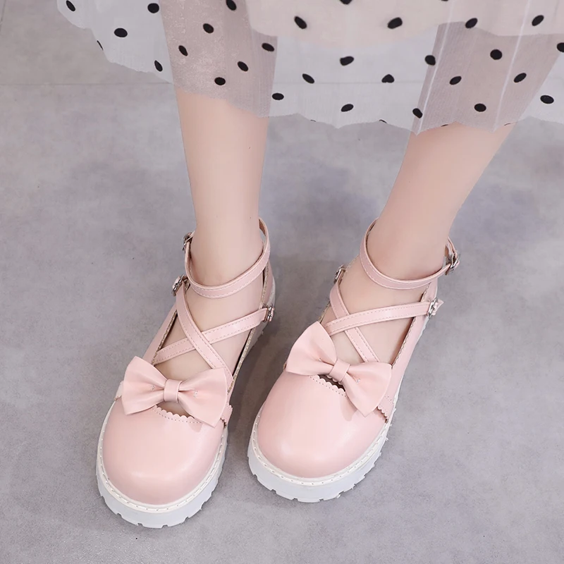 Japanese Kawaii lolita Shoes JK Uniform Shoes Mary Janes Shoes Woman lolita dress cosplay Shoes low heel women pink white red