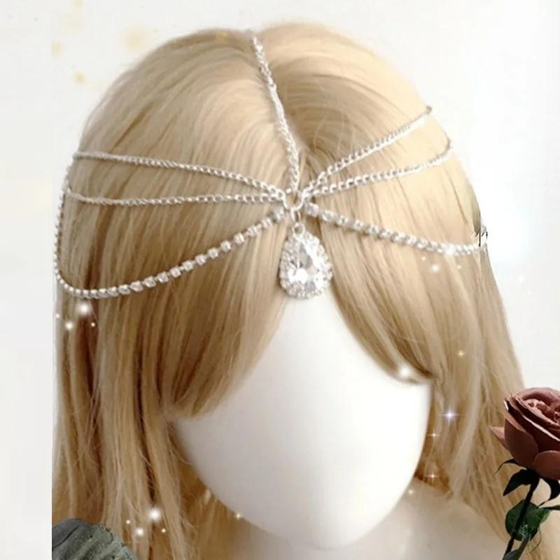 10pcs Women Girls Anime Crystal  Gem Drop Rhinestones Chain Eyebrow Pendant Forehead Headdress Vintage Lolita Birthday Christmas