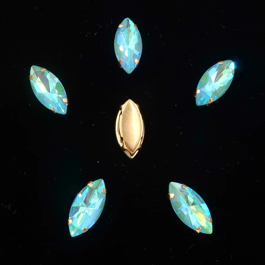 Pferdeaugenförmige Goldklauenfassungen, Jelly Candy Glas & AB Farben Kristall 7*15mm 20 Stück/Packung, zum Aufnähen, Strassperlen, Kleidung, DIY-Verzierung – Detail 11