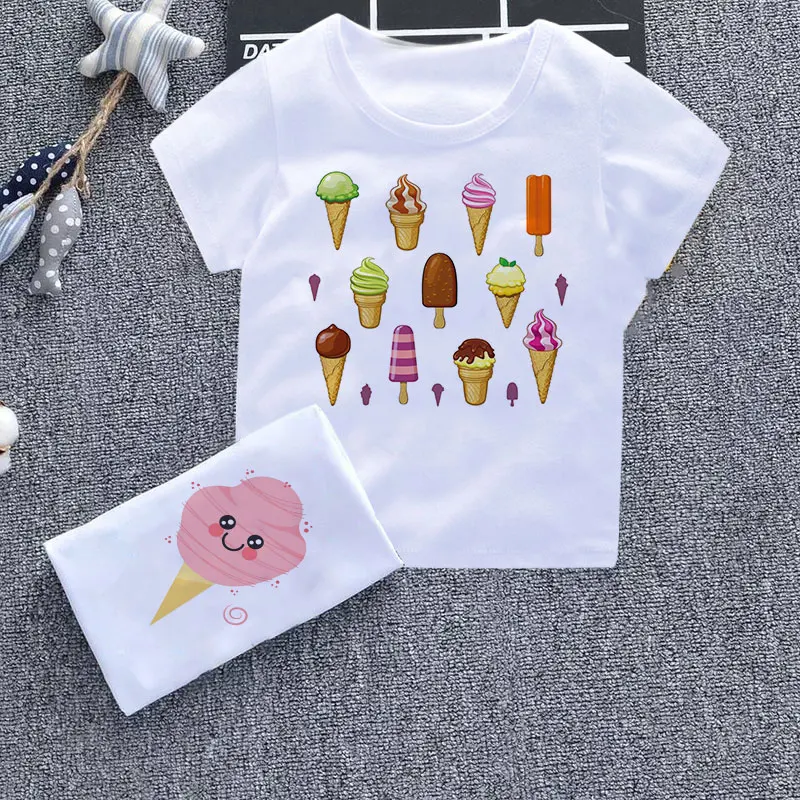 T-shirt Summer New Clothing Cute Ice Cream Tee Shirt Fille Fun Fashion Boy T Shirts For Children Design Round Neck Girl Tshirt