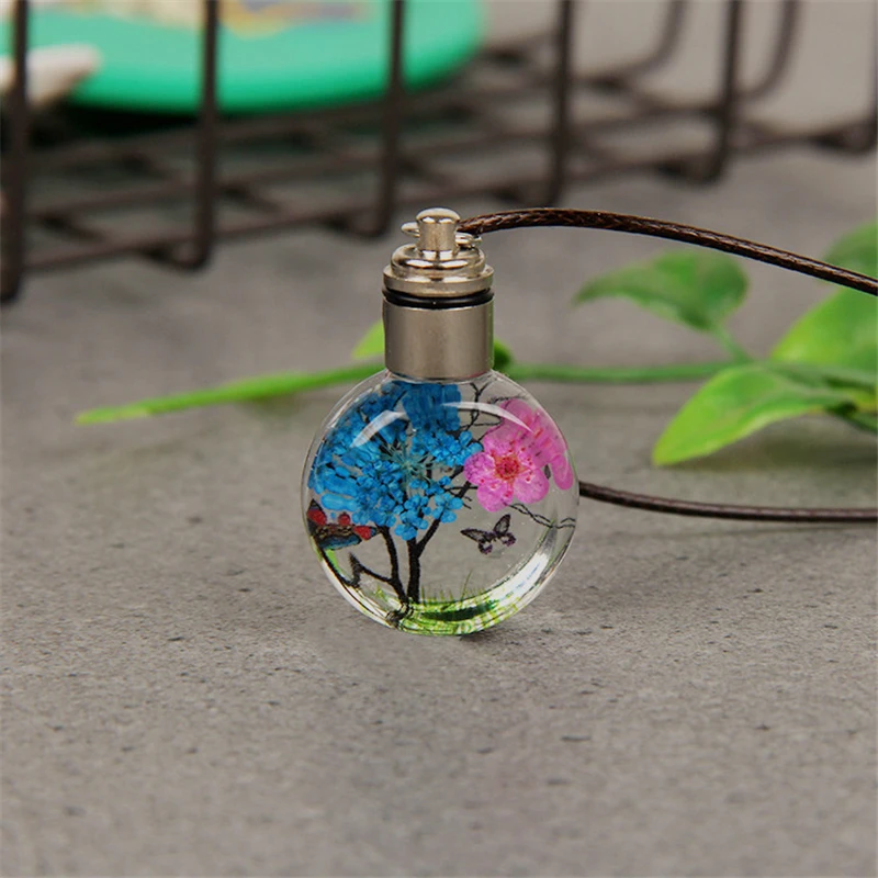 New Luminous Dried Flower Butterfly Glass Ball Women Necklace Pendant Rope Chain Necklace for Women Strip Leather Choker - Image 4