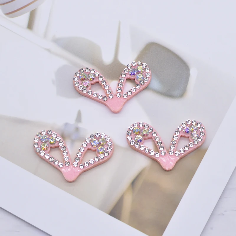 30Pcs/Lots Mini Pink Moon Bow Rabbit Ear Kawaii Rhinestone Patches Set Odzież Home Decor Applique Hairband Biżuteria Materiały eksploatacyjne