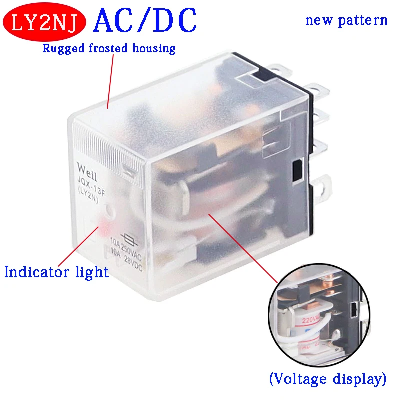 

LY2NJ Coil DC12V DC24V AC110V AC220V HH62P JQX-13F10A 220V Miniature Electromagnetic General Purpose Relay