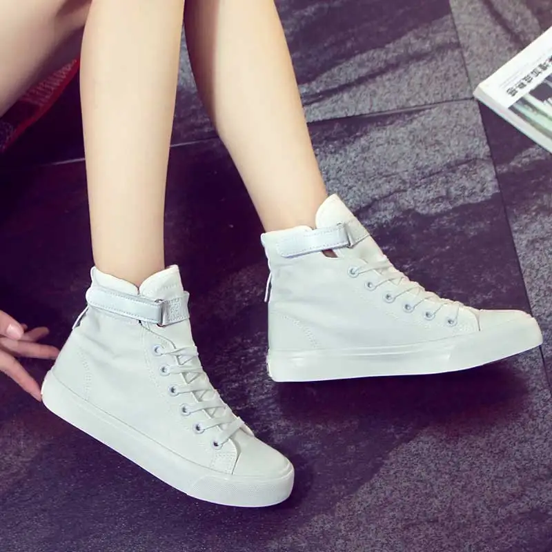 High Top Sneakers Women Vulcanize Shoes Basket Femme White Canvas Shoes Woman Lace Up Trainers Women Tenis Feminino Casual